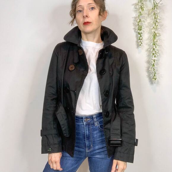 SOIA & KYO black cotton jacket belted double row buttons scoop pockets - Picture 14 of 14